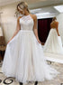 A Line Halter White Tulle Appliques Prom Dress LBQ3816